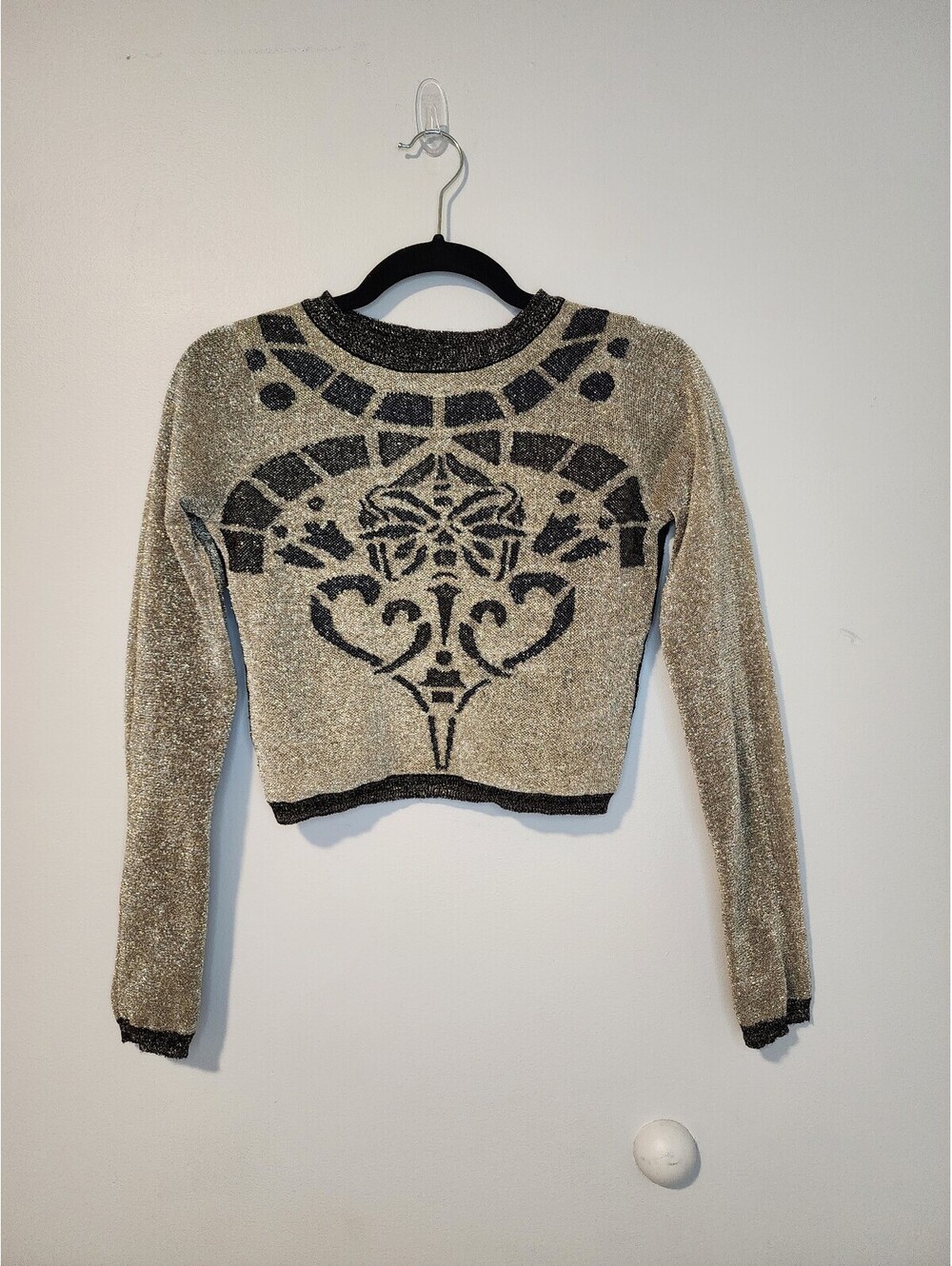 Material Girl  Y2K Metallic Knit Long Sleeve Sweater Top